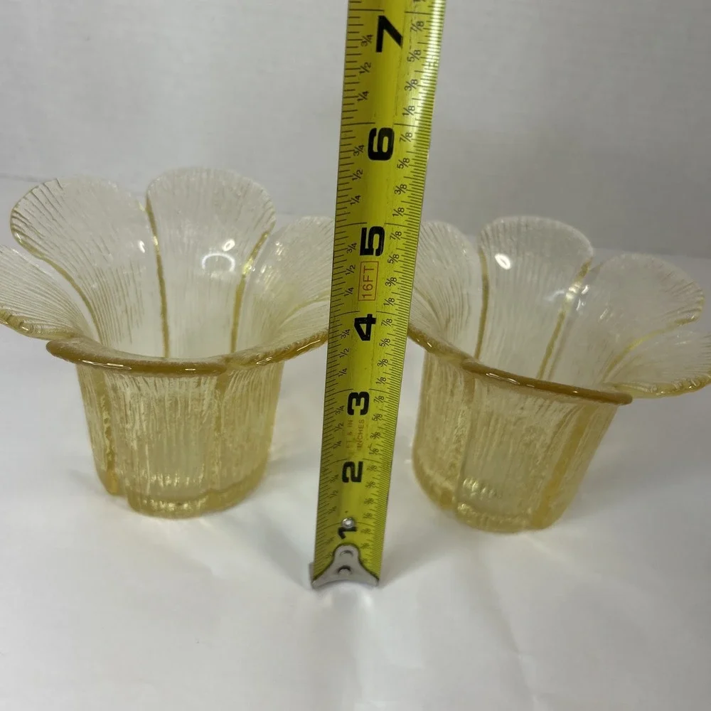 Viking? Glass Yellow Flower Petal‎ Textured Vases 4 Inch (2)